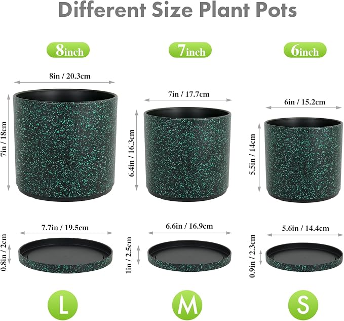 8/7/6 inch Plant Pots, 3 Pack Cylindrical Flower Pots - Image 2