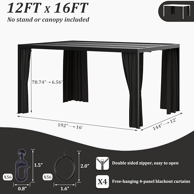 Gazebo Universal Replacement Privacy Curtain, 4-Panels Sidewall Curtains - Image 2