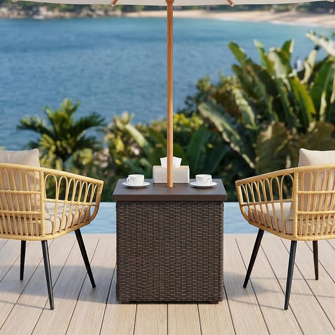 Outdoor Patio Table with Umbrella Hole, Umbrella Side Table Base Stand - Image 5