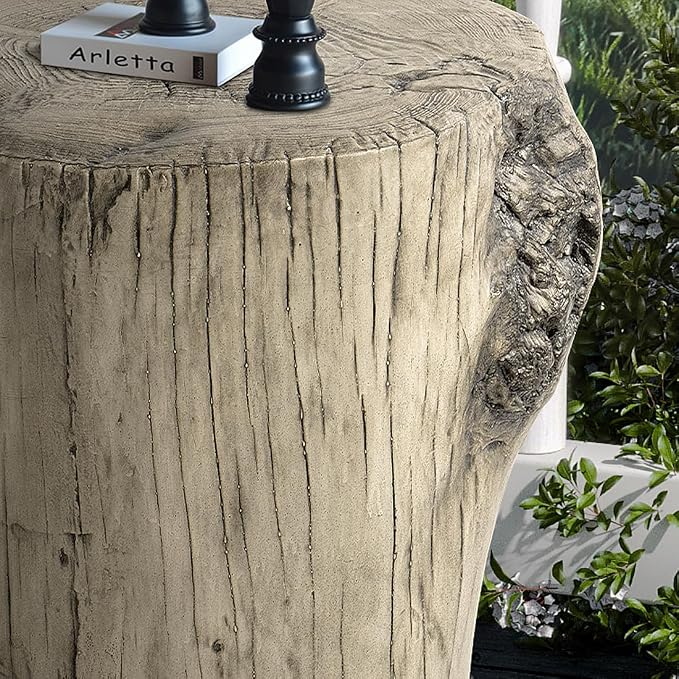 SUNBURY Outdoor Side Table Set of 2, Tree Stump Side Table Grey Colored Faux - Image 5