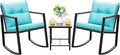 Devoko 3 Piece Rocking Bistro Set Wicker Patio Outdoor Furniture Porch Chairs by DEVOKO