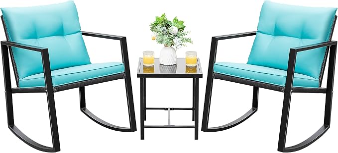 Devoko 3 Piece Rocking Bistro Set Wicker Patio Outdoor Furniture Porch Chairs by DEVOKO
