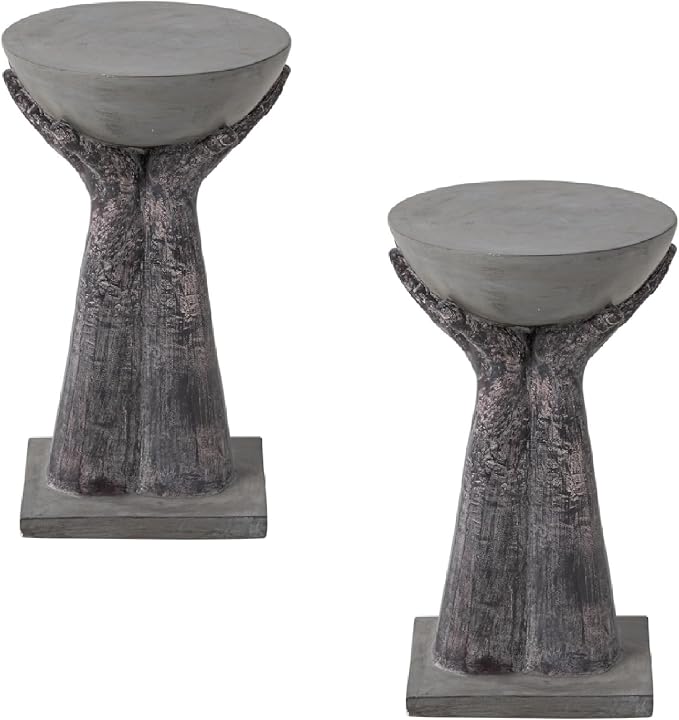 COSIEST Set of 2 Outdoor Side Table, Two Hands-Shaped Base w Round Top Accent by COSIEST