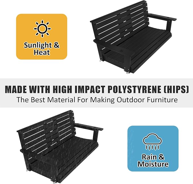 Poly Lumber 3-Seat Porch Swing, HIPS 5-Feet Bench Swing - Image 6
