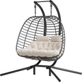 Double Hanging Egg Chair wth Stand, Patio Hammock Swing Chair by HWBEnjoywarmhome