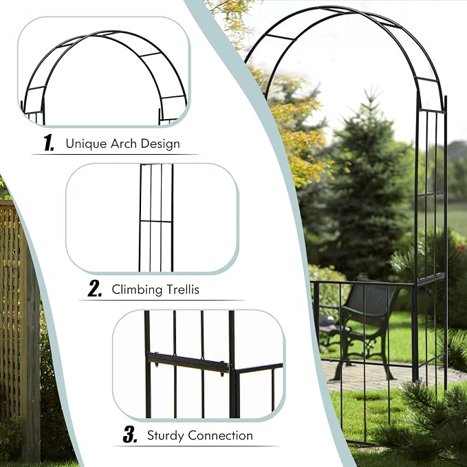 Giantex Garden Arbor with Gate, 90.5" H x 43.5" W Metal Arch Trellis - Image 5