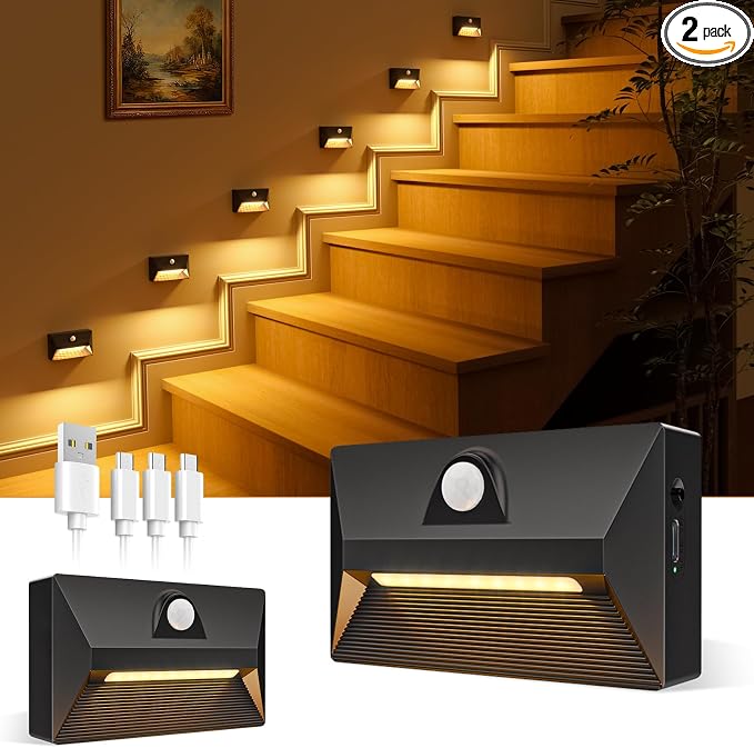 VOLISUN Motion Sensor Stair Light Rechargeable 2 Pack, Night Lights 3 Modes & 3 by VOLISUN