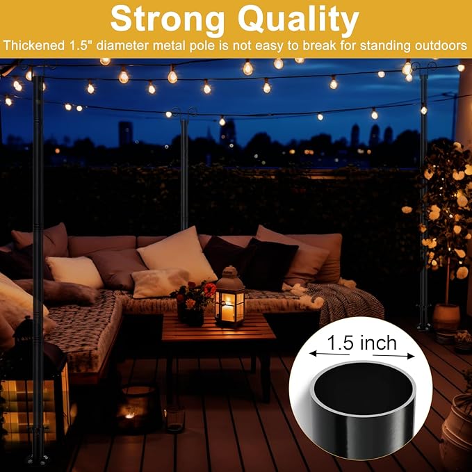 String Light Poles for Outside Deck 2 Pack 8FTHeavy Duty Metal Garden Outdoor - Image 4