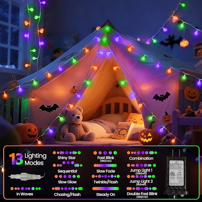 Connectable Orange Purple and Green Halloween Lights Outdoor Indoor - 43FT - Image 3