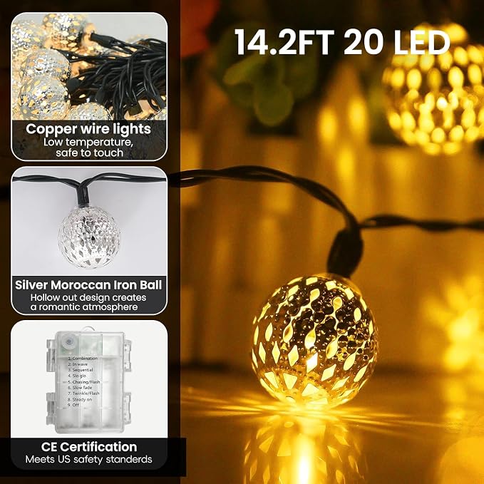 String Lights Indoor 20 LED Moroccan Fairy Lights Battery Operated - Image 5