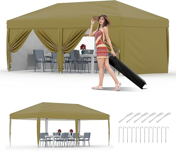 10X20 Pop Up Canopy Tent with 6 Sidewalls – Heavy Duty Commercial Instant by IDEALHOUSE