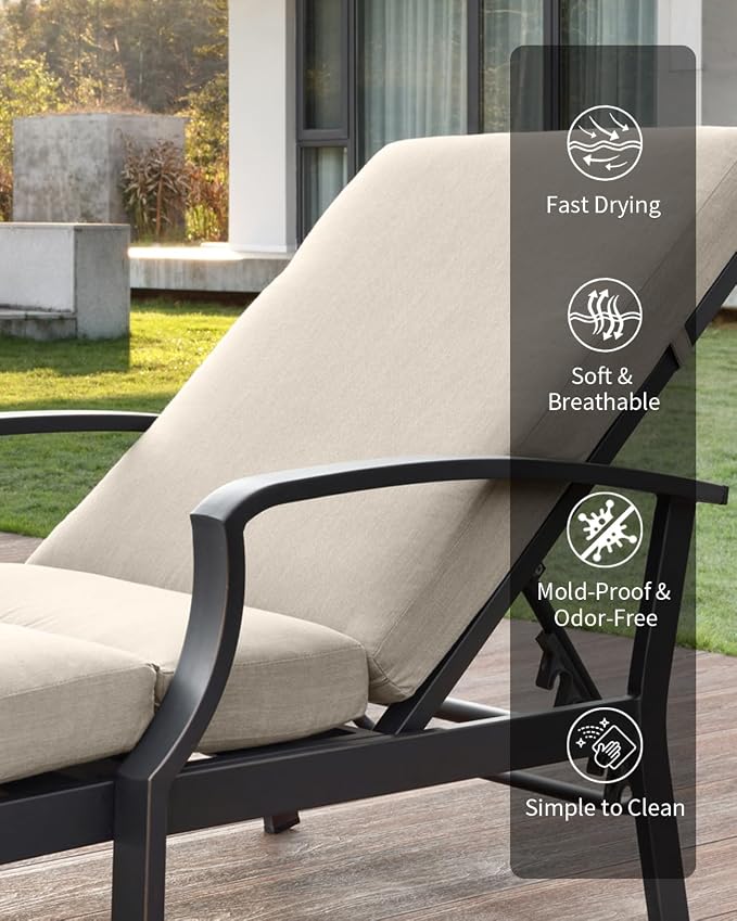 2 Pieces Patio Chaise Lounge Chairs, Never Rust Aluminum Outdoor Pool Lounge - Image 6