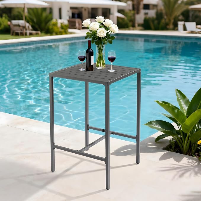 VINGLI 27 Inch Outdoor Bar Table, All-Weather Aluminum Patio Balcony Pub Table - Image 6