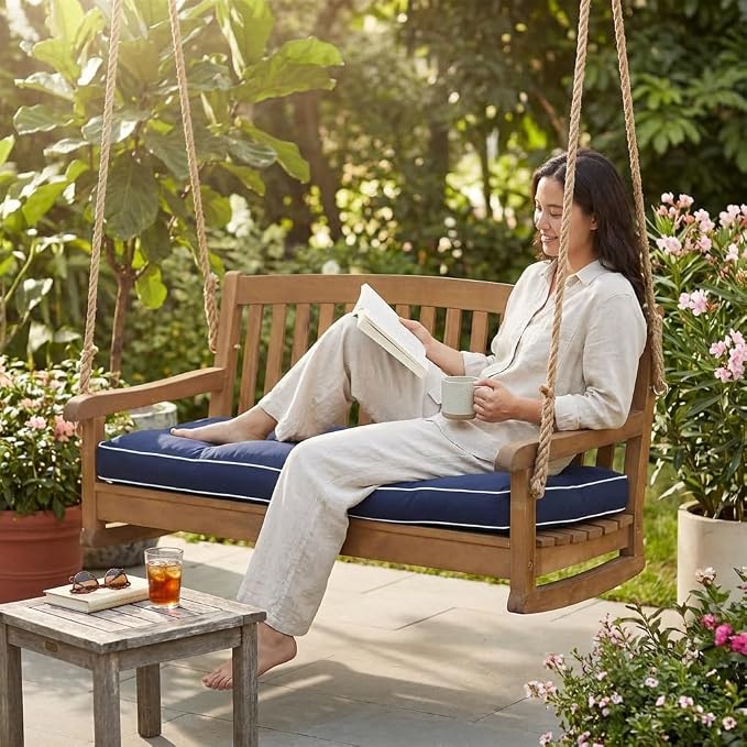 3 Seat 57 Inches Outdoor Porch Swing Cushions, Water-Resistant Tufted Patio - Image 5