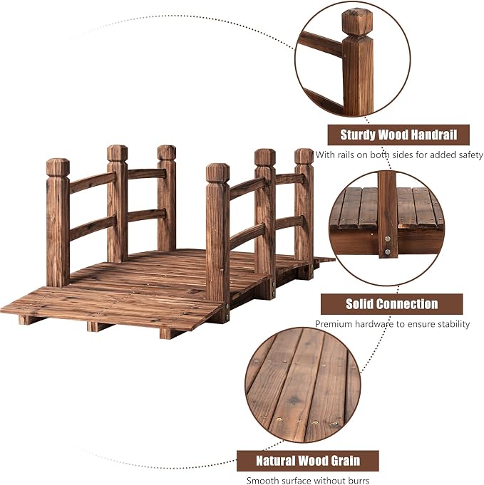 LDAILY Moccha 5FT Wood Garden Bridge, Pond Bridge - Image 3