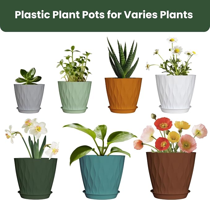 7/6.5/6/5.5/5/4.5/4 inch Plastic Plant Pots, 7 Pack Flower Planter - Image 5