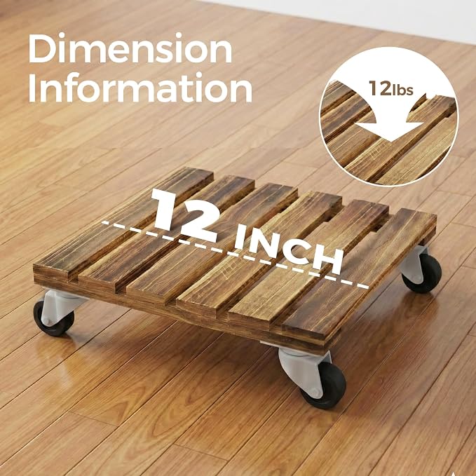 Bamworld Wood Plant Caddy with Wheels, 300lb Capacity, Heavy Duty Planter Stand - Image 4