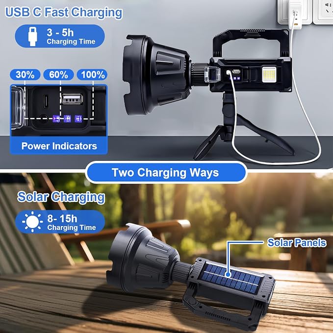 Rechargeable Spotlight Flashlight, Peascat 3, 000L Lumens LED Handheld Spot - Image 5