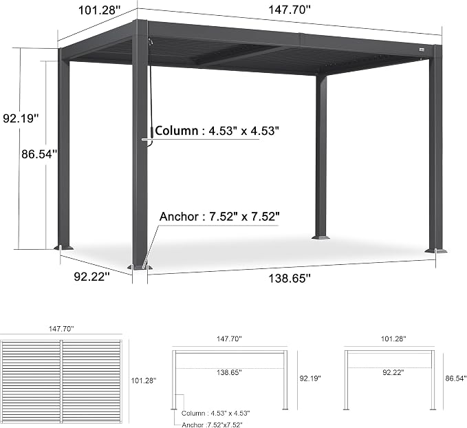 PURPLE LEAF Louvered Pergola 8' x 12' Aluminum Outdoor Pergola - Image 9