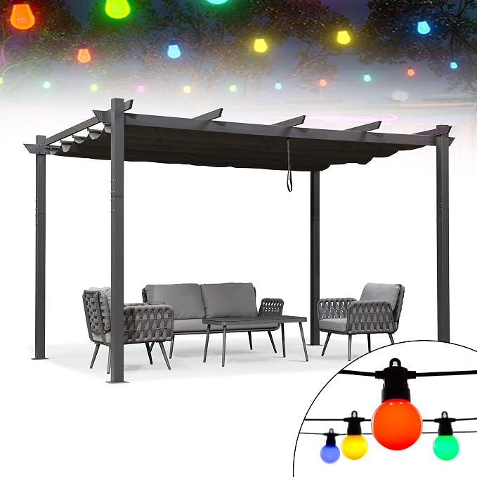 PURPLE LEAF 10' X 13' Outdoor Retractable Pergola Patio Metal Shelter by PURPLELEAF