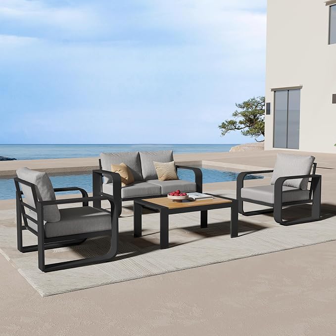 Aluminum Outdoor Patio Furniture Set, 4 Piece Oversized Patio Conversation Sets by Oasbira