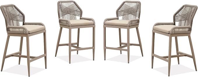 PURPLE LEAF Patio Counter Height Bar Stools 24" H Set of 4 Modern Rattan Bar by PURPLELEAF