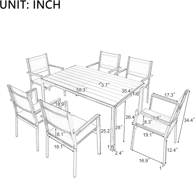 Outdoor 7 Piece Dining Table and Chair Set, Steel Outdoor Table - Image 2