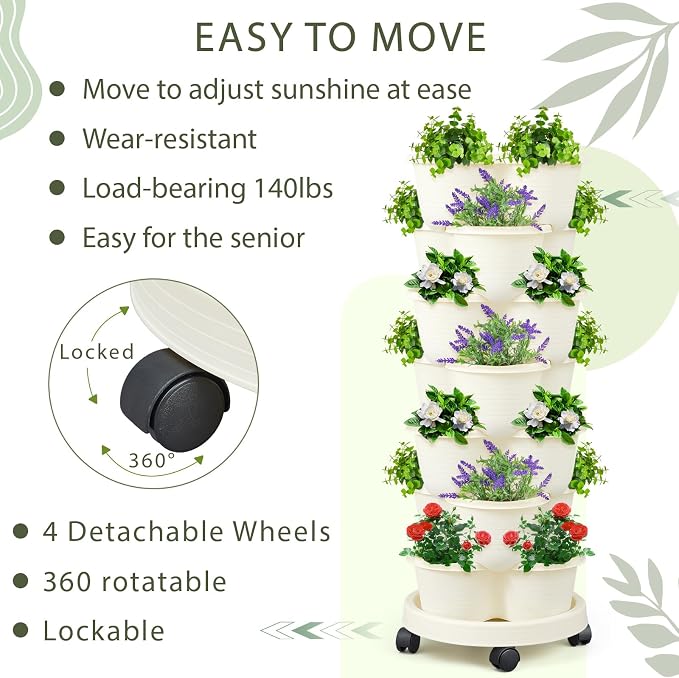 Umigy 2 Set Ivory 2 Set of 7 Tier Stackable Vertical Planters - Image 6