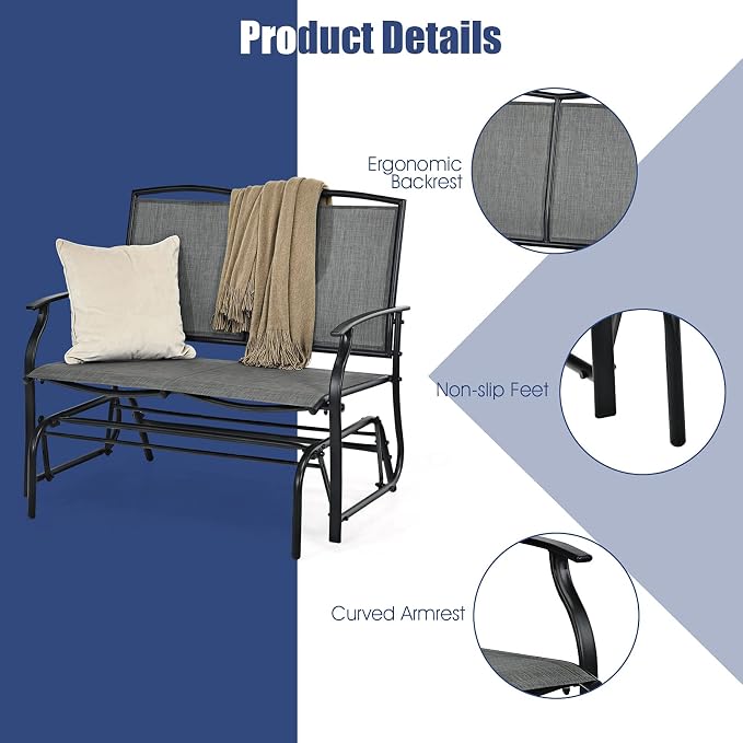 Giantex Patio Glider Benches for Outside, Swing Glider Chair - Image 8