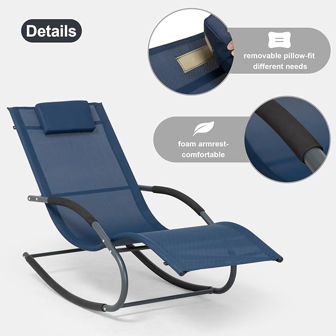 Outdoor Lounge Chair with Pillow, Pool Chaise Lounge Chair Set of 2 - Image 4