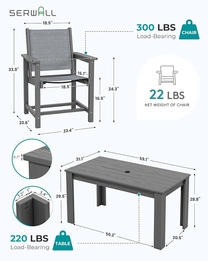 SERWALL 5 Piece Outdoor Dining Table Sets - Image 5