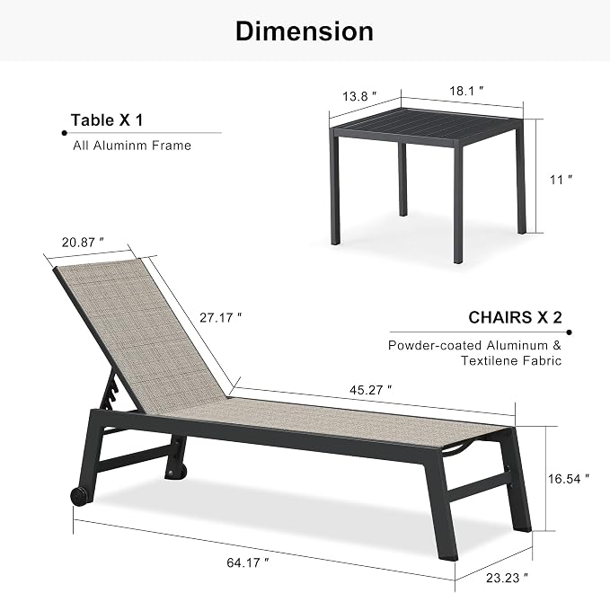 PURPLE LEAF Patio Chaise Lounge Set 2 Pieces Textilene Pool Lounge Chairs - Image 2