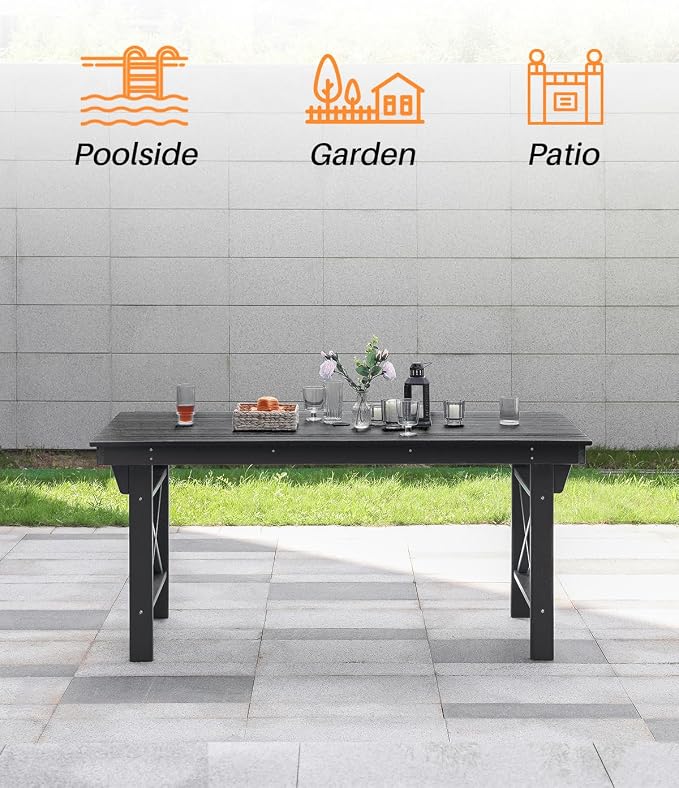 HDPE Outdoor Dining Table, 66.9” Rectangle Patio Dining Table - Image 7