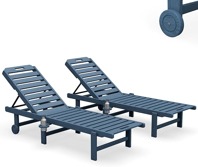 SERWALL Outdoor Chaise Lounge Set of 2, All-Weather HDPE Pool Lounge Chairs - Image 3