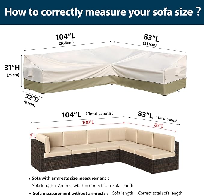 Outdoor Sectional Cover-L-Shaped Patio Furniture Covers Waterproof Rip-Stop - Image 4