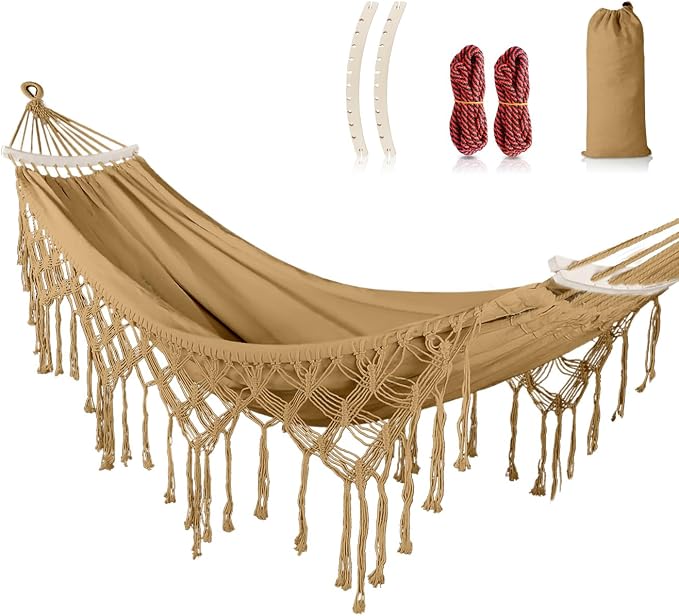 MOSFiATA Backyard Hammock with Tassels Max 500lbs Canvas Fabric Bohemian Style by MOSFiATA
