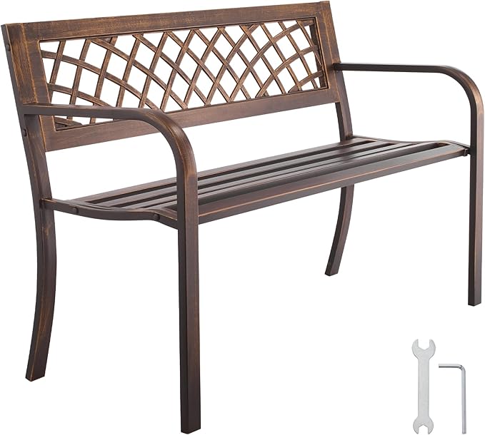 VEVOR Outdoor Bench, 46 inch, Carbon Steel Metal Frame by VEVOR