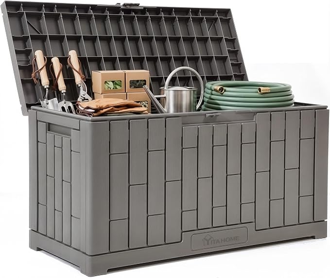 YITAHOME 60 Gallon Outdoor Storage Box, Lockable Resin Deck Box by YITAHOME