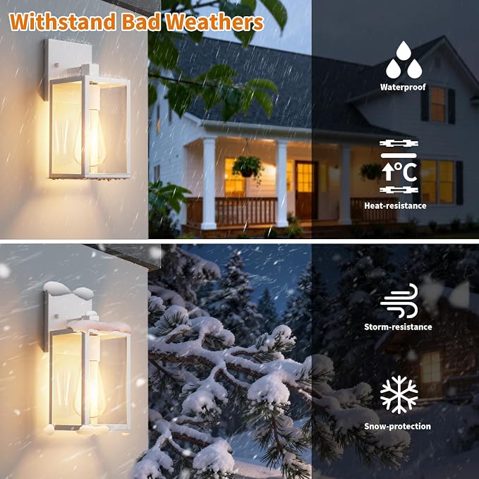 2 Pack White Exterior Lighting Fixtures Wall Mount, Outside Front Porch Lights - Image 2