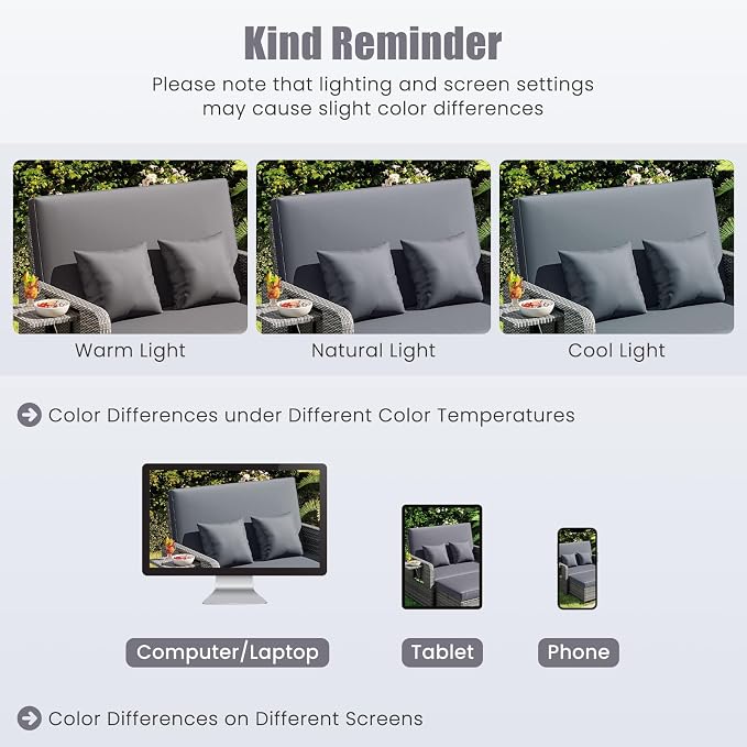 LDAILY Moccha Outdoor Daybed, Wicker Loveseat Sofa Set - Image 7