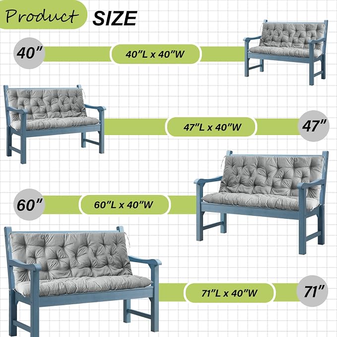 Waterproof Porch Swing Cushion Replacement, Thick 4" 2–3 Seat Outdoor Swing - Image 7