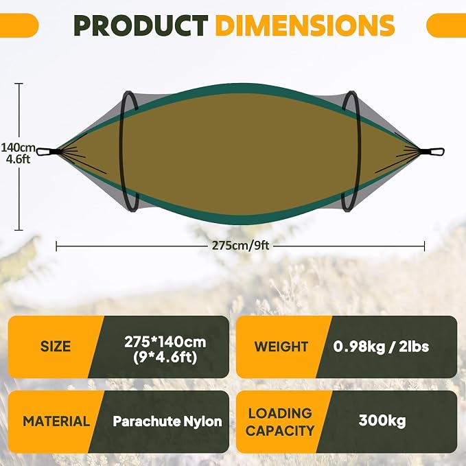 Chihee Ultra-Light Travel Camping Hammock Pop-up Net Hammock 660lbs Load - Image 3
