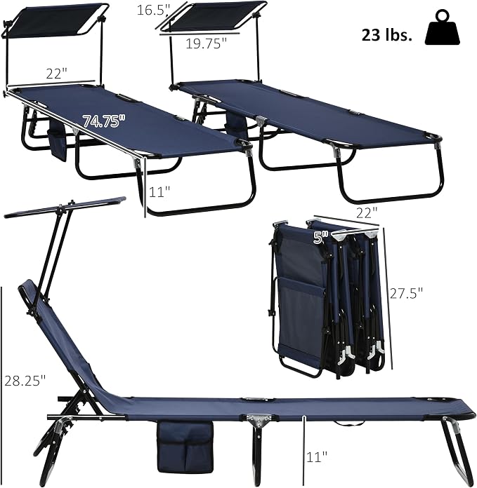 Outsunny Folding Chaise Lounge Pool Lounge Chairs Set of 2, Outdoor Sun Tanning - Image 3