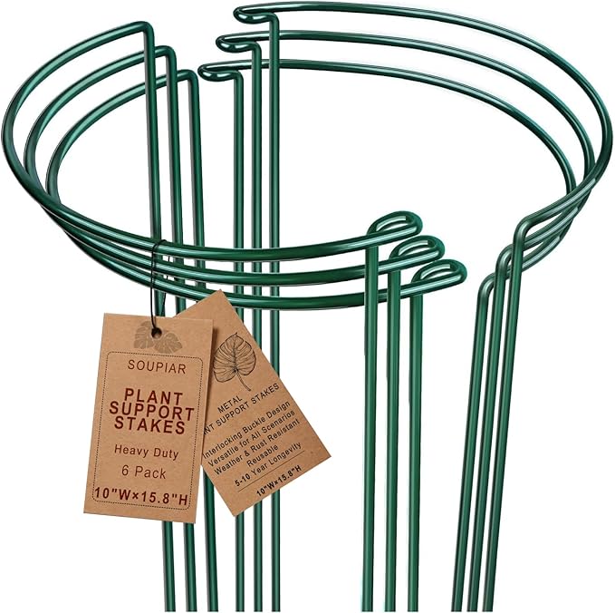 6 Pack Plant Support Stakes, 15.8" Half Round Metal Garden Plant Supports by Soupiar