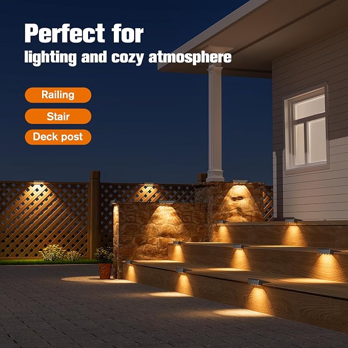 NIORSUN Solar Deck Lights Outdoor 20 Pack, IP65 Waterproof Large Size LED Stair - Image 8