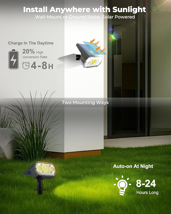 6 Packs Solar Spot Lights Outdoor, 64 LED 3000K Solar Lights Outdoor, IP67 - Image 3