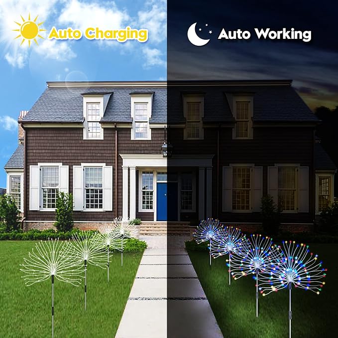 Outdoor Solar Garden Lights, 4 Pack 120 LED Copper Wire Waterproof Garden - Image 4