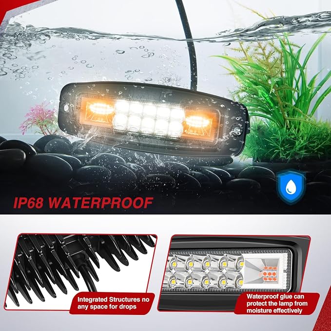 Nilight Flush Mount LED Light Pods 2PCS 6 Inch 60W Amber White 3 Lighting Modes - Image 6
