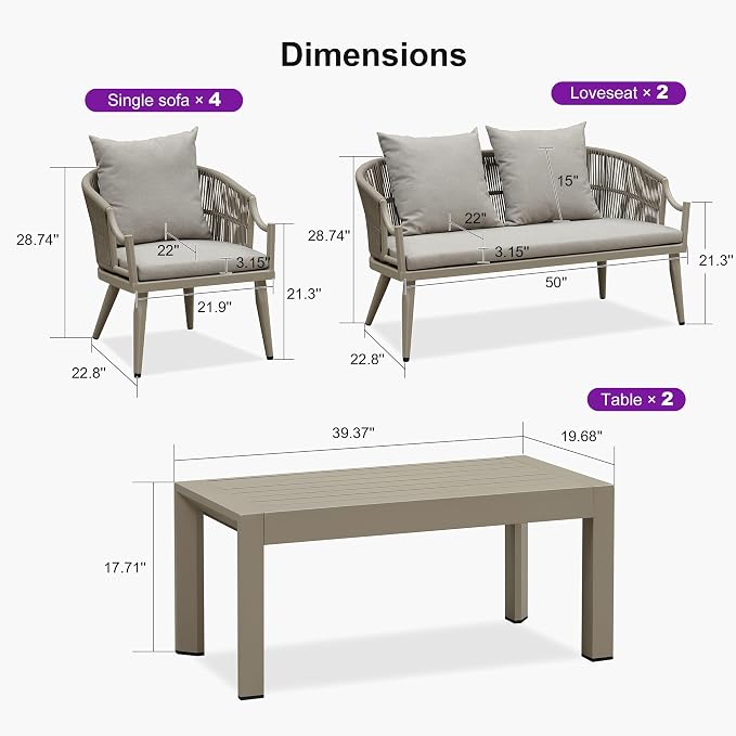 PURPLE LEAF 8-Pieces Wicker Patio Conversation Sets Outdoor Rattan Sofa Patio - Image 8