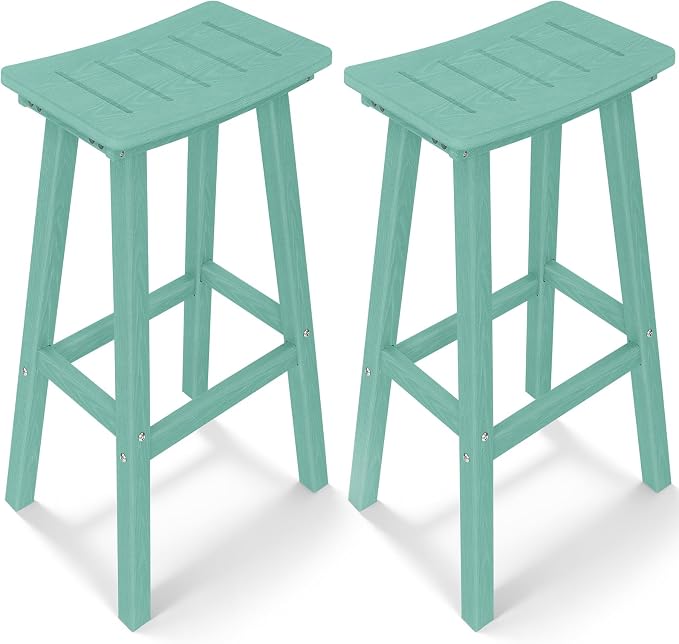 Outdoor Bar Stools Set of 2, 29 Inch All-Weather HDPE Bar Height Chairs by KULAMOONLIFEHOUSE